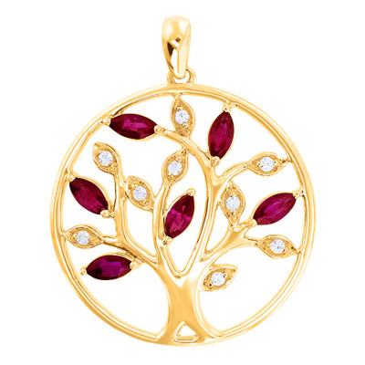 Pendentif Arbre de Vie Diamants & Rubis, Or jaune - Aurora
