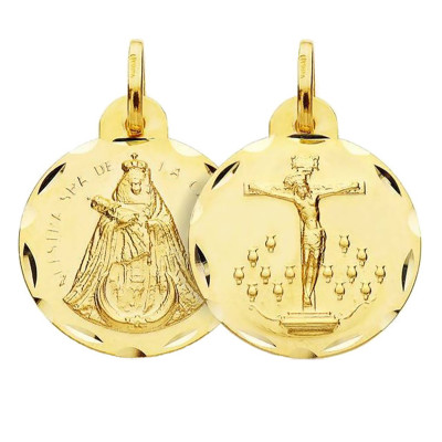 Médaille scapulaire Vierge Candelaria & Christ de La Laguna, Or Jaune 750, 16 ou 18 mm - Lumiosa