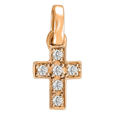 Pendentif Croix, Or Rose & Diamants 0,05 ct, 13.4x5.45mm - Juweel