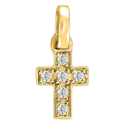 Pendentif Croix, Or Jaune & Diamants 0,05 ct, 5.45x13.4mm - Juweel