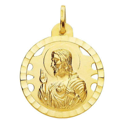 Médaille Scapulaire Vierge des Angoisses & Sacré Coeur de Jésus, Or Jaune 750, 22 mm - Lumiosa