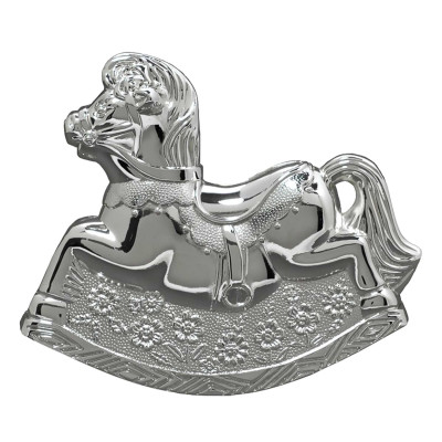 Tirelire Enfant Cheval à bascule, Métal argenté - Daniel Crégut
