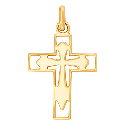 Pendentif Croix Catholique Motif Doublé, Or Jaune, 23x16mm - Rosatella
