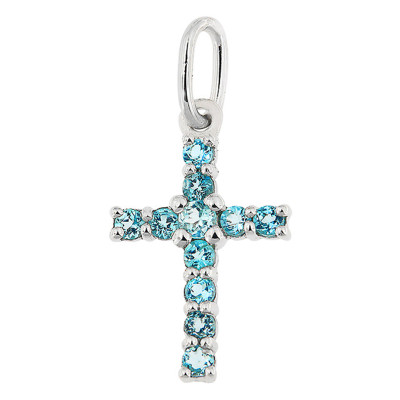 Pendentif croix, Or blanc 375 & Topaze - Aurora
