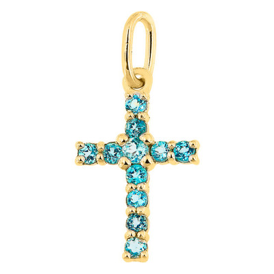 Pendentif Croix, Or jaune 375 & Topaze, 16.5x12mm - Aurora