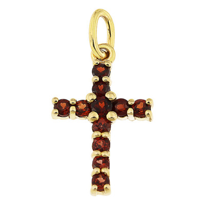 Pendentif Croix, Or jaune 375 & Grenat - Aurora