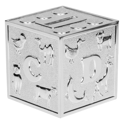 Tirelire Enfant Cube, Métal Argenté - Daniel Crégut