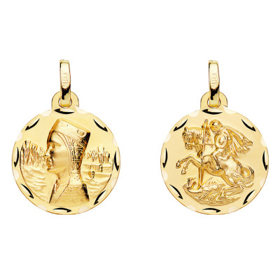Médaille scapulaire Notre Dame de Montserrat et Saint Georges, Or Jaune 750, 16 mm - Lumiosa