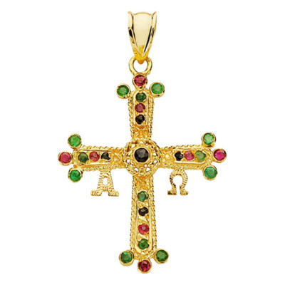 Croix Covadonga, Or jaune 750 & Pierres, 24x32mm - Lumiosa