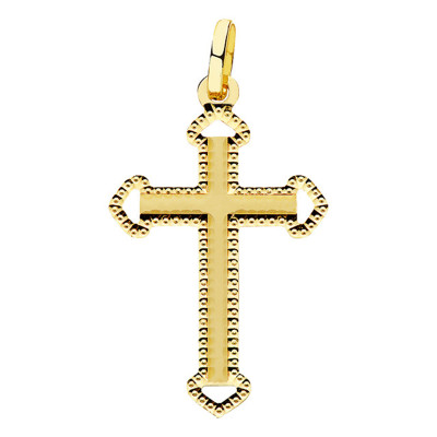 Croix Perlée, Or jaune 750, 17x27mm - Lumiosa