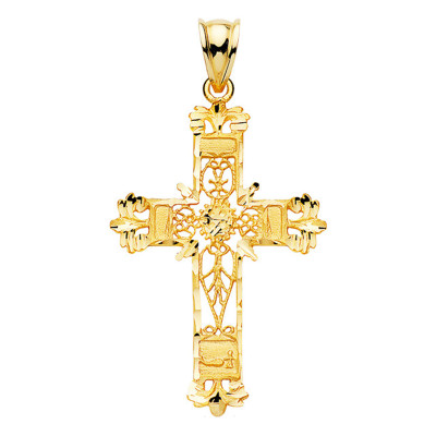 Croix en Filigrane, Or jaune 750, 25x37mm - Lumiosa