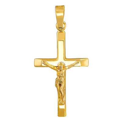 Croix Crucifix & bords aplatis, Or jaune 750, 30.6x14mm - Vandona