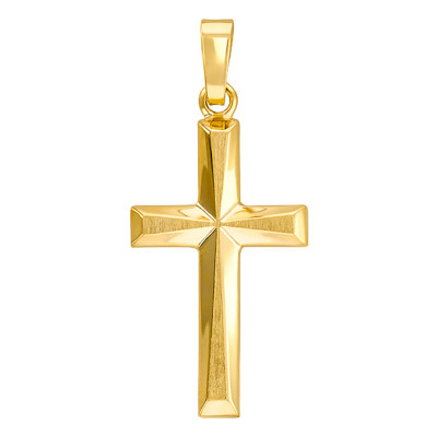 Pendentif Croix Biseautée creuse, Or Jaune 750 - Vandona