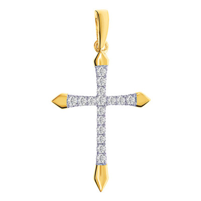 Pendentif Croix, Or Jaune 375 & Diamants 0,11 ct, 24.4x12.7mm - Juweel