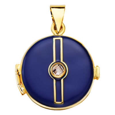 Pendentif Photo Zircon, Email Bleu & Or Jaune 750, 21mm - Lumiosa