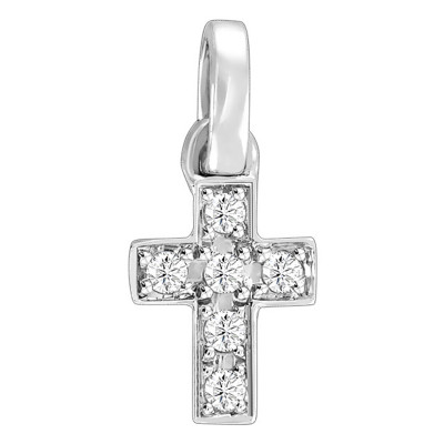 Pendentif Croix, Or Blanc & Diamants 0,05 ct, 13.4x5.45mm - Juweel