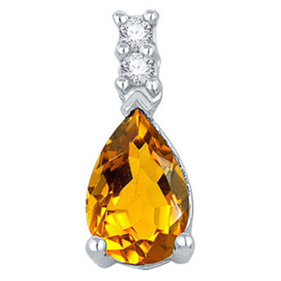Pendentif Citrine & Diamants, Or blanc 375 - Aurora