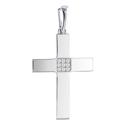 Pendentif Croix, Or Blanc 375 & Diamants 0,03 carat, 26x13 mm - Juweel