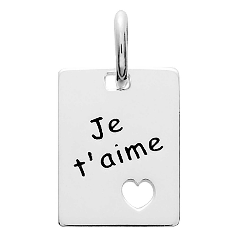Pendentif Plaque Je T'aime, Argent - Emanessence
