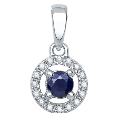 Pendentif Cercle de Diamants, Saphir bleu & Or Blanc - Aurora