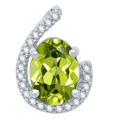 Pendentif Goutte de Péridot, Diamants & Or Blanc - Aurora