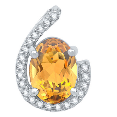 Pendentif Goutte, Citrine, Diamants & Or Blanc - Aurora