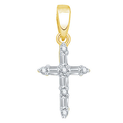 Pendentif Croix, Or jaune & Diamants 0,10 ct, 8x12mm - Aurora