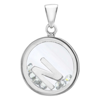 Pendentif Lettre N, Cristaux & Argent - Emanessence