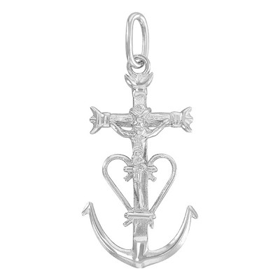 Pendentif Croix de Camargue, Or Blanc, 32x17mm - Vandona