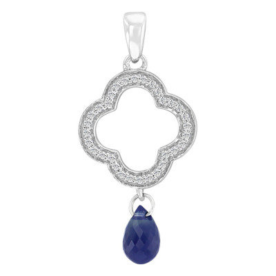 Pendentif Trèfle Or blanc Diamant & Saphir - Aurora