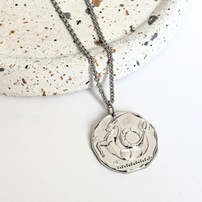 Pendentif Signe astrologique Capricorne, Argent Sablé, 24mm - Augis