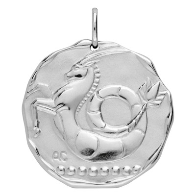 Pendentif Signe astrologique Capricorne, Argent Sablé, 24mm - Augis