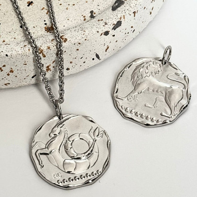 Pendentif Signe astrologique Lion, Argent Sablé, 24mm - Augis