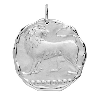 Pendentif Signe astrologique Lion, Argent Sablé, 24mm - Augis