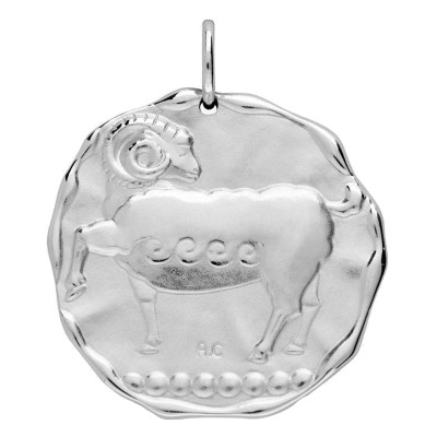 Pendentif Signe astrologique Bélier, Argent Sablé, 24mm - Augis