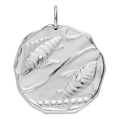 Pendentif Signe astrologique Poisson, Argent Sablé, 24mm - Augis