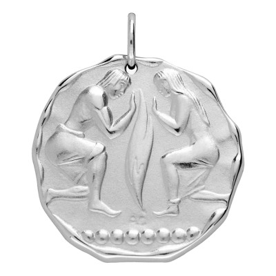 Pendentif Signe astrologie Gémeaux, Argent Sablé, 24mm - Augis