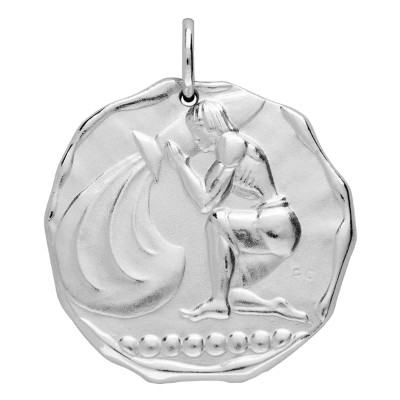 Pendentif Signe astrologique Verseau, Argent Sablé, 24mm - Augis