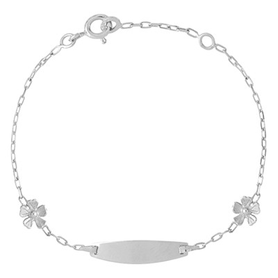 Gourmette Bébé Fleurs, Or Blanc 750, 12 à 14 cm - Lucas Lucor