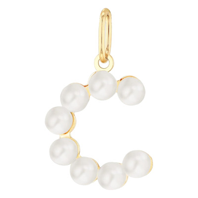 Pendentif Lettre C, Perles & Or jaune 375 - Emanessence