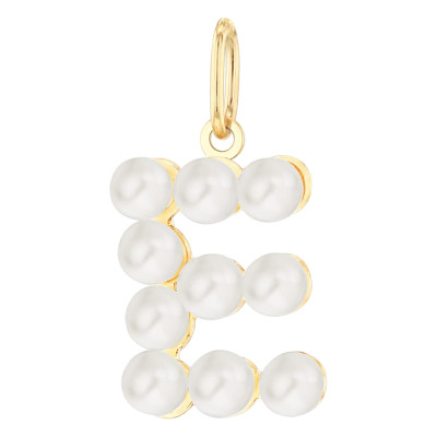 Pendentif Lettre E, Perles & Or jaune 375 - Emanessence