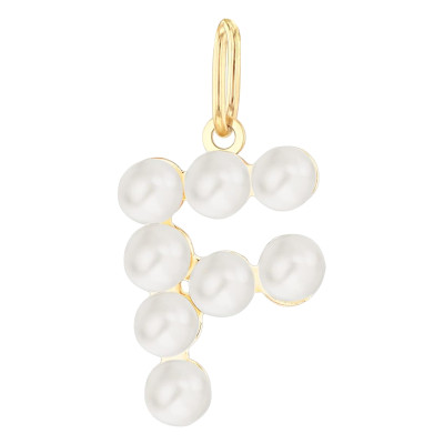 Pendentif Lettre F, Perles & Or jaune 375 - Emanessence