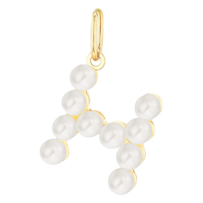 Pendentif Lettre H, Perles & Or jaune 375 - Emanessence