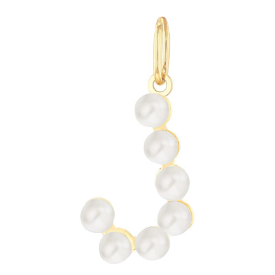 Pendentif Lettre J, Perles & Or jaune 375 - Emanessence