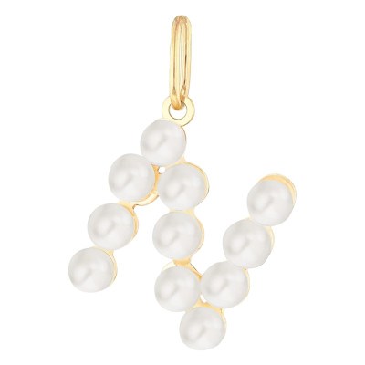 Pendentif Lettre N, Perles & Or jaune 375 - Emanessence