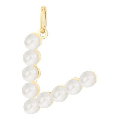 Pendentif Lettre V, Perles & Or jaune 375 - Emanessence