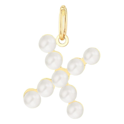Pendentif Lettre X, Perles & Or jaune 375 - Emanessence