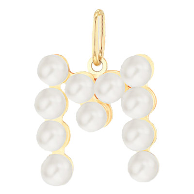 Pendentif Lettre M, Perles & Or jaune 375 - Emanessence