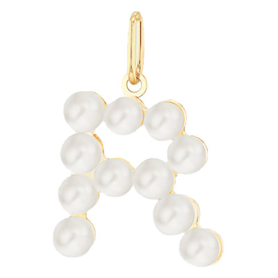 Pendentif Lettre R, Perles & Or jaune 375 - Emanessence