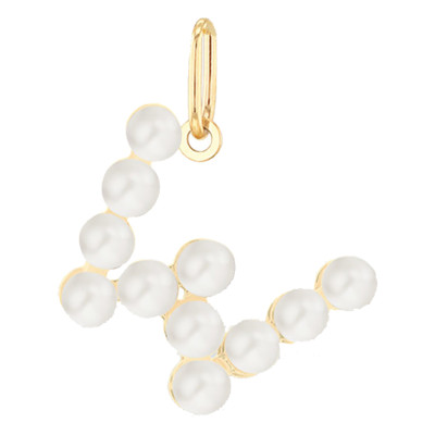 Pendentif Lettre W, Perles & Or jaune 375 - Emanessence